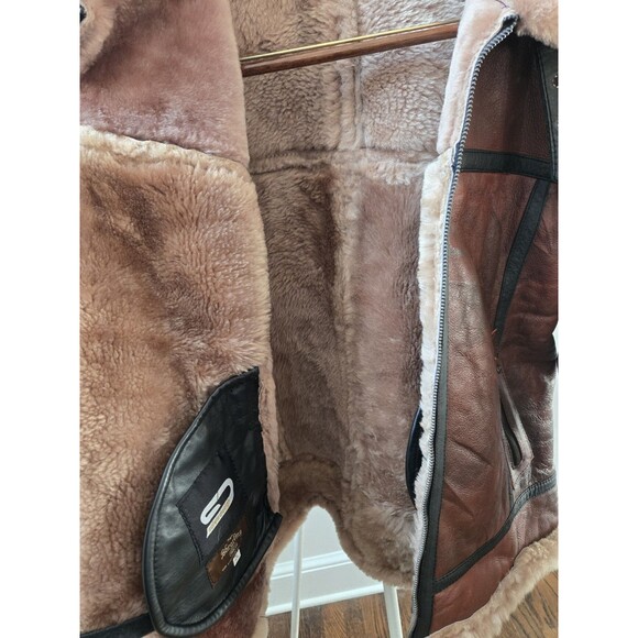Women Sz XL Bomber Brown Aviator Flying Shearling Fur Real Leather Jacket Coat - Picture 12 of 16